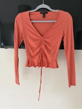 Forever 21 Rust Coral Ruched V-Neck Long Sleeve Top